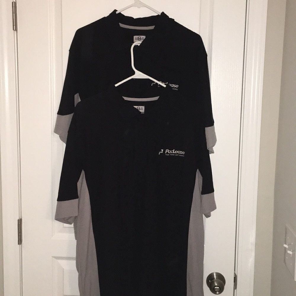 One (2) PacLease Black Gray Polo Golf Shirt XL/L men’s truck leasing shirt